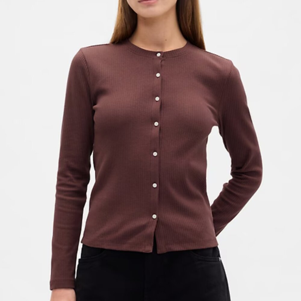 GAP Chocolate Bar Brown Ribbed Button-Up Top/NWT/S&XL